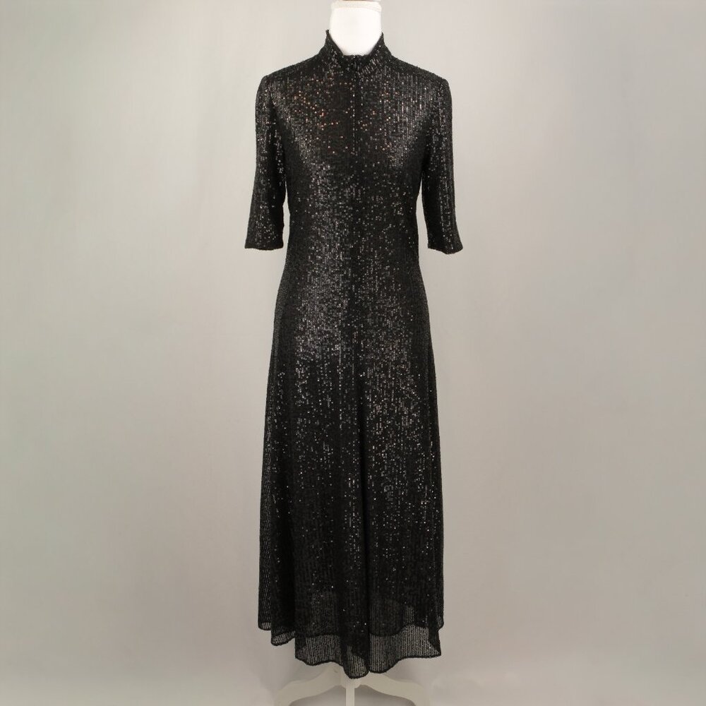 Rosetta Getty Sequined Zippered Mock Turtleneck Midi Dress, Black, Large